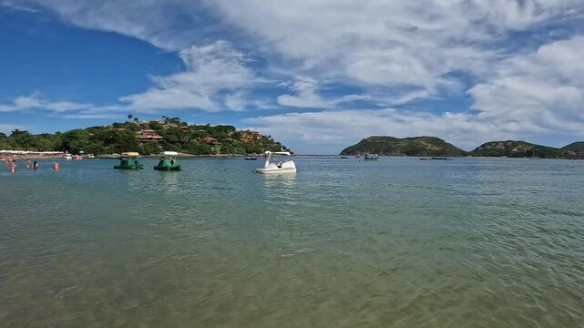 4K Beach Footage &ndash; Pedal Boat Floating in Ferradura Bay, B&uacute;zios, Brazil