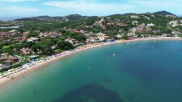 4K Drone Footage &ndash; Panoramic View of Ferradura Beach with Cruise Ship, B&uacute;zios, Brazil
