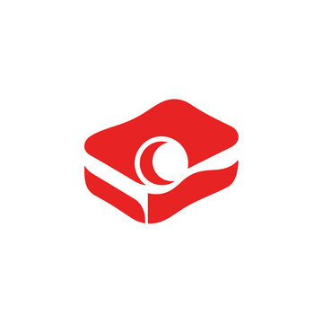 Red camera icon with lens symbol design.