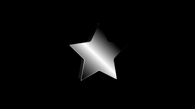 Shiny 3d metallic silver chrome star symbol rotating on black background with reflective metallic texture for award entertainment intro video