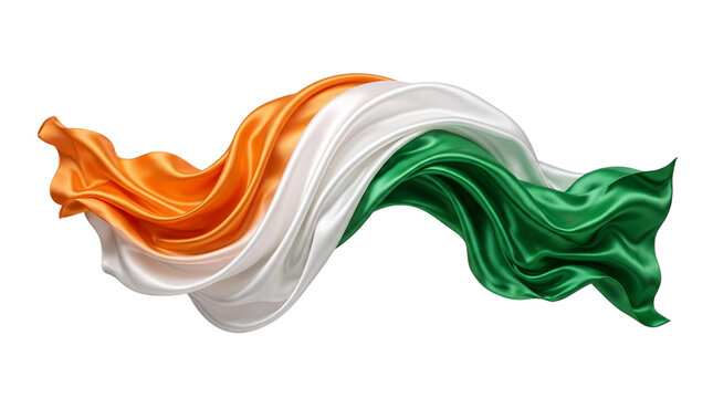 Flowing silk fabric with indian flag colors isolated on transparent background