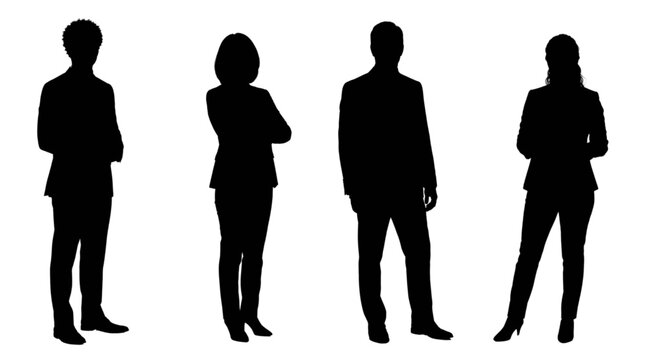 Silhouettes of four business people standing