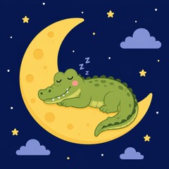 Naklejka premium Crocodile Sleep on the Moon