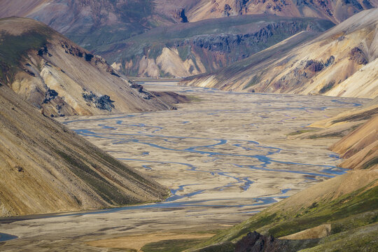 Braided river in Landmannalaugar valley, Iceland Highlands