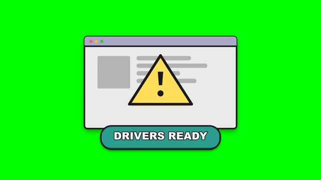 Drivers ready browser window animation with a yellow warning sign icon