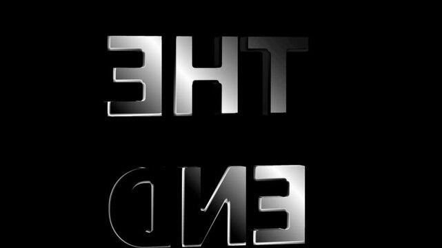 3d silver metallic text the end fading on black background for movie finale closing credits presentation and cinematic title video