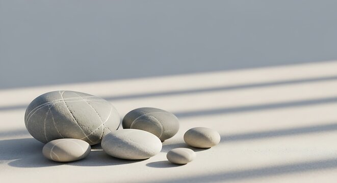 A group of smooth stones on a sandy surface