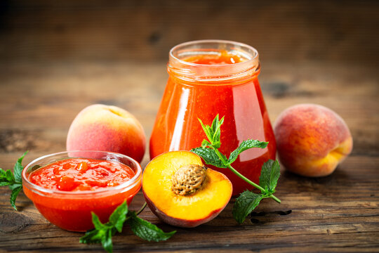 Homemade peach jam in the jar	