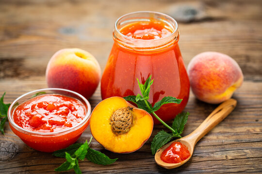 Homemade peach jam in the jar	