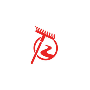 Red Circular Logo with Rake and Letter Z Design.