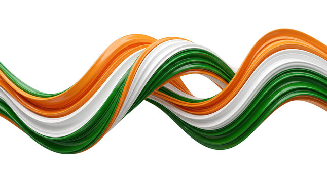 Abstract 3d wave shape with orange white and green colors isolated on transparent background