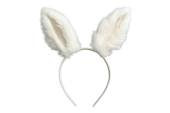 White furry bunny ears headband for easter celebrations and party costumes, transparent background