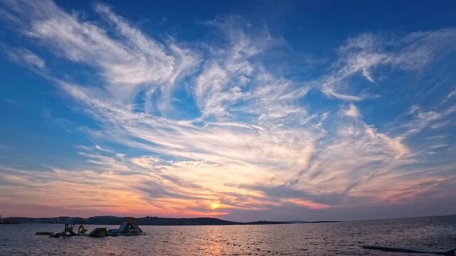 Mediterranean Sunset Horizon With Dramatic Evening Clouds, Bugibba Beach, Malta - PANORAMIC VIDEO - NO AUDIO