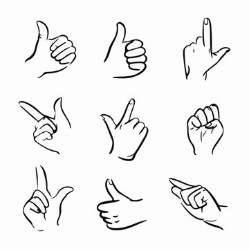 Collection of hand gestures and finger signs set with communication expression illustration pointing counting language silhouette collection handcrafted nonverbal interaction multiple