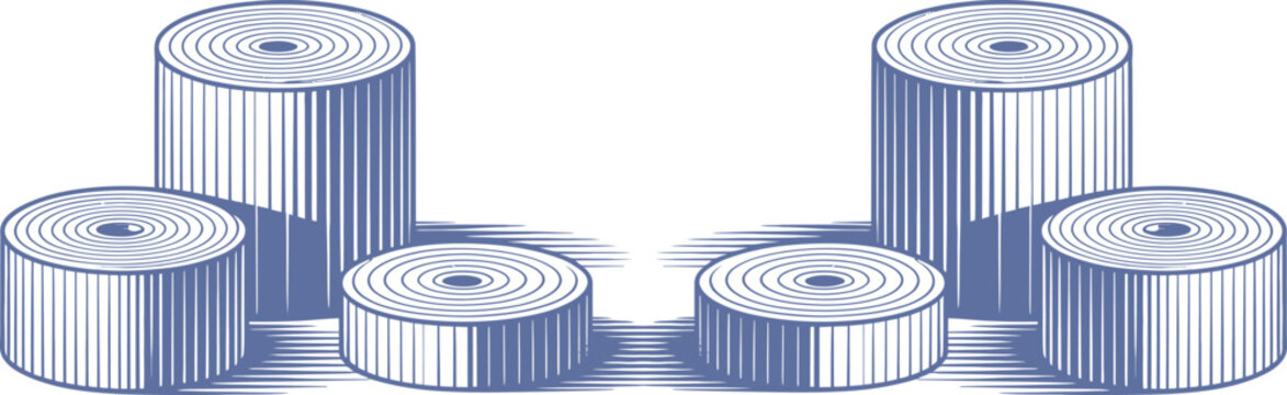 Blue metal coils, industrial wire reels, cylindrical spool sets, metallic cable drums