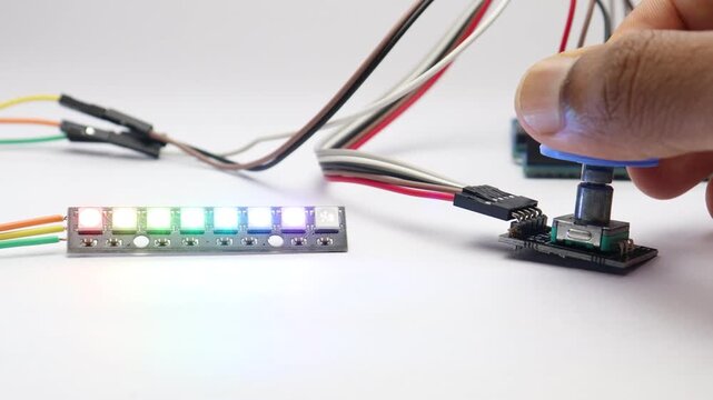 Rotary encoder rotated to control led glow on rgb led strip