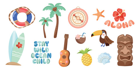Cute Hawaii Summer Elements Vector Set   Tropical Beach Clipart Collection © Veronika