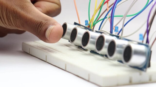 Ultrasonic sensor or the distance measurement sensor when detecting obstacle is glowing the LED. Testing the breadboard circuit