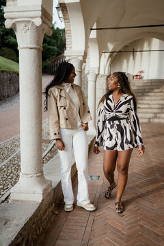 Two women having fun in town