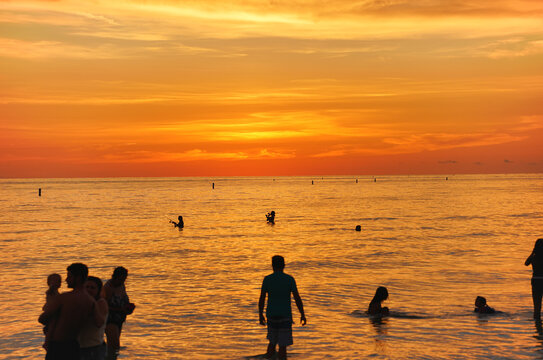 St Petersburg, Florida, USA: 07 03 2026: The landscape of saint Petersburg Madeira Beach in Florida at sun set at gulf of mexico