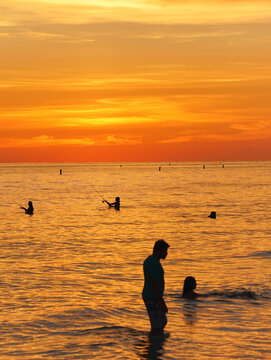 St Petersburg, Florida, USA: 07 03 2026: The landscape of saint Petersburg Madeira Beach in Florida at sun set at gulf of mexico