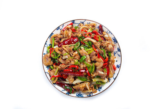 Spicy Stir Fried Pork with Chili Peppers on Plate
