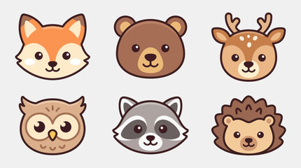 Fototapeta premium Cute forest animal faces collection