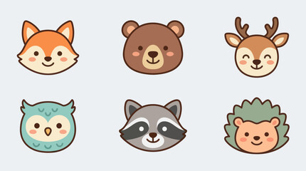 Fototapeta premium Cute forest animal faces collection