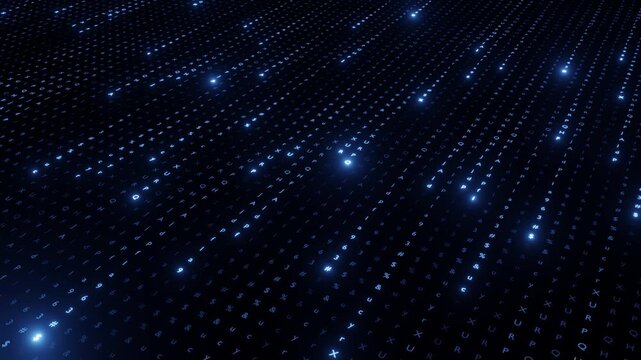 Blue matrix raining, numbers and letters in a black background