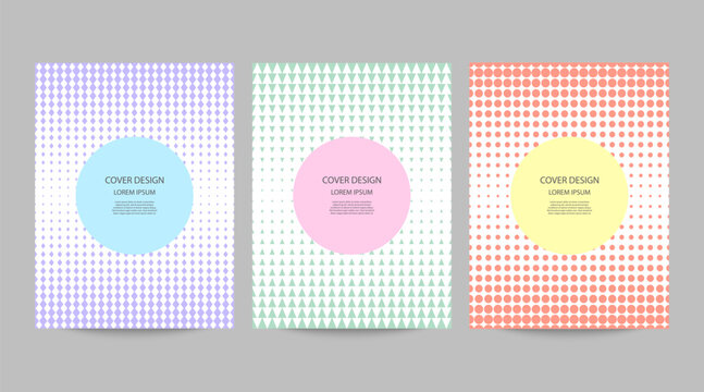 Abstract geometric cover design template set with pastel halftone patterns