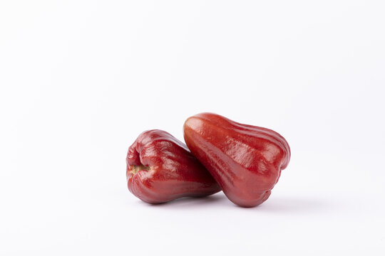 Two red wax apples isolated on white background