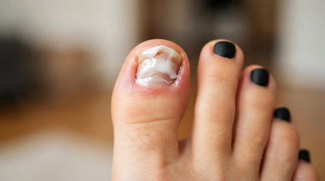 Close-up of damaged big toe with discolored nail