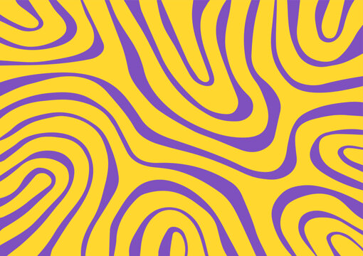 Abstract Topographic Contour Background with yellow and violet Wavy Shapes