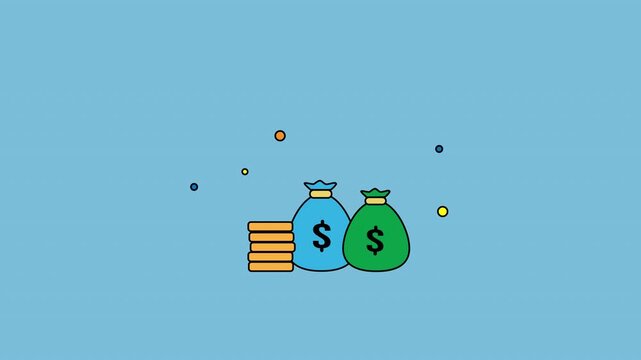 Money bags and gold coins accumulating for financial growth.4k