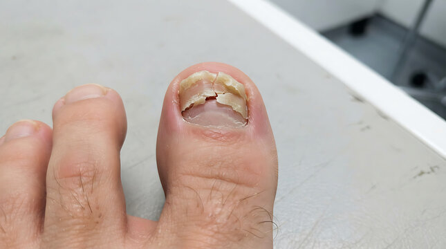 Close-up of human toe with damaged toenail and skin