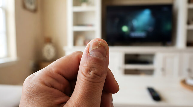 Close-up of thumb with damaged fingernail