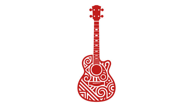 Stylized red patterned acoustic guitar illustration.