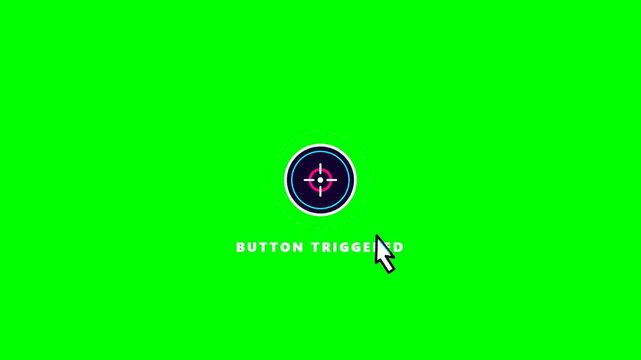 Digital button interaction with cursor and text on green screen