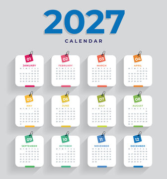 Colorful Yearly 2027 Calendar Template