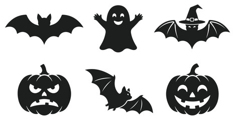 Obraz premium Set of halloween vector with bats, ghost and pumpkins