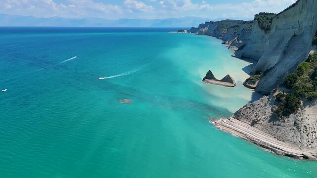 Aerial view of Loggas beach coastline in Corfu Greece