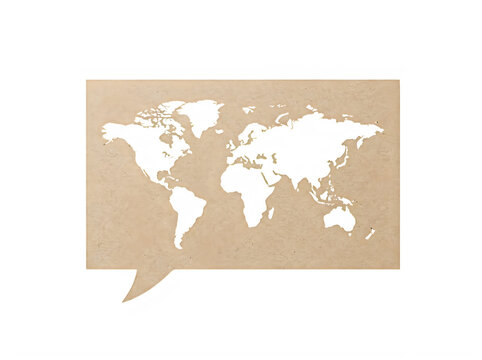 Vintage world map on a brown speech bubble background globally transparent background