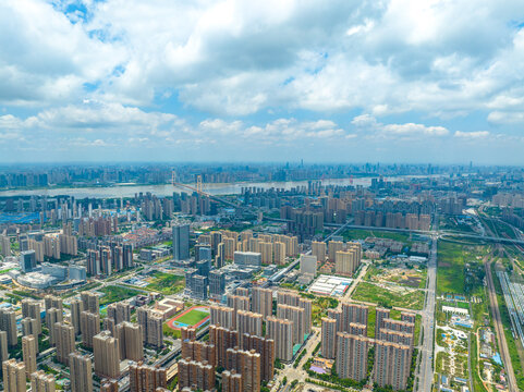 Wuhan Skyline Aerial Panorama - Modern City Landscape and Yangtze River