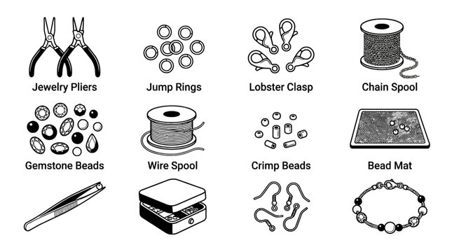 Jewelry-making tools and supplies kit including pliers jump rings gemstone beads wire spool and bead mat for jewelry design and crafting
