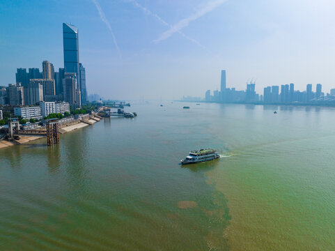 Wuhan Yangtze River Confluence - Two Sections Overlooking City Skyline