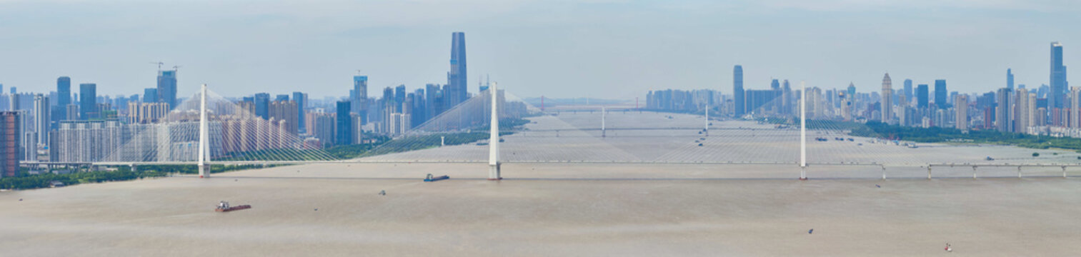 Six Bridges Wuhan Yangtze River Aerial Panorama China
