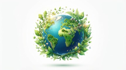 Fototapeta premium Planet Earth surrounded by lush green foliage and plants