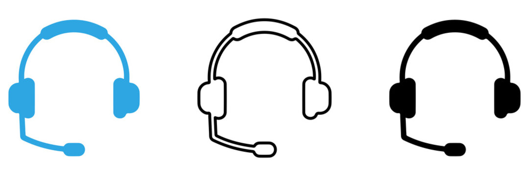 Multicolor Customer Support Headset Icon Set with Filled and Outline Styles for Help Desk Communication Call Center and Technical Service Isolated on Transparent Background
