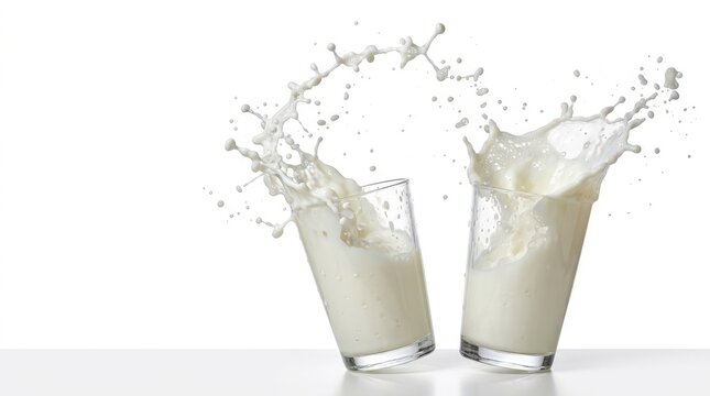 Milk splashing from two drinking glasses