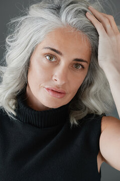Portrait of woman with grey hair